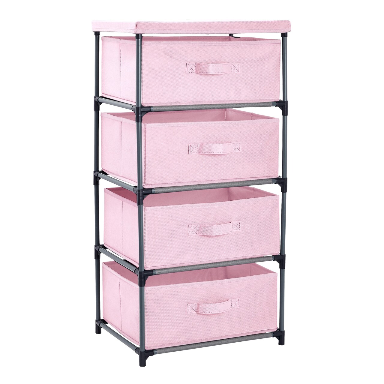 Juvale 4-Tier Dresser for Bedroom - 16.5 x 13 x 33 in, Pink, Modern - Closet Dresser with 4 Fabric Drawers for Clothes & Bedroom Storage